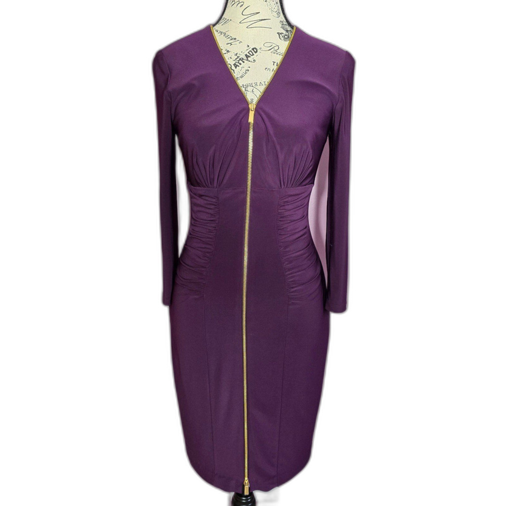 NWT Cache zip-up purple bodycon dress